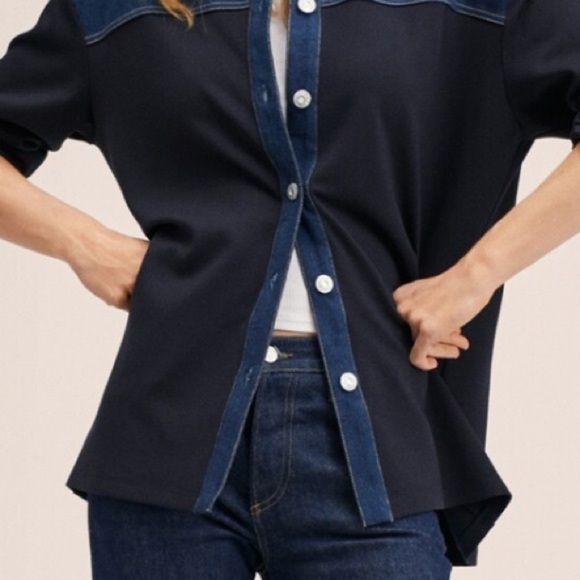 Mango Combined contrast denim overshirt size M - Picture 5 of 11